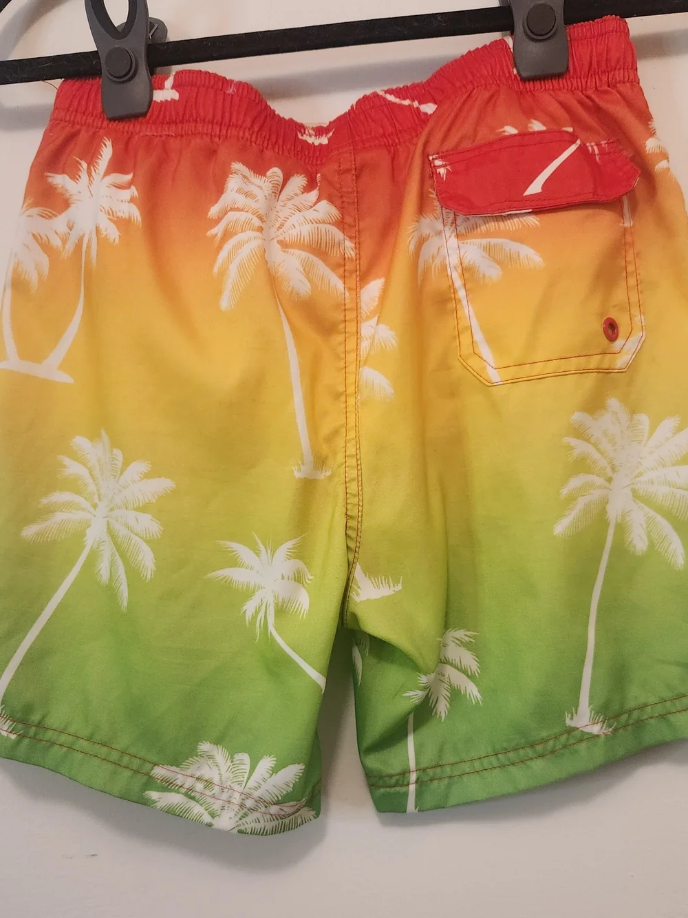 Boy's Size XL Gradient Palm-Print Swim Shorts - Orange/Yellow/Green